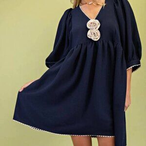 Rosette Adorned V-neck Mini Dress